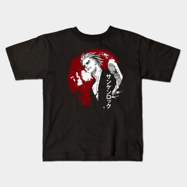 Street Justice Rock Anime T-Shirt Showcasing Strong Characters and Urban Vigilantes Kids T-Shirt by skeleton sitting chained